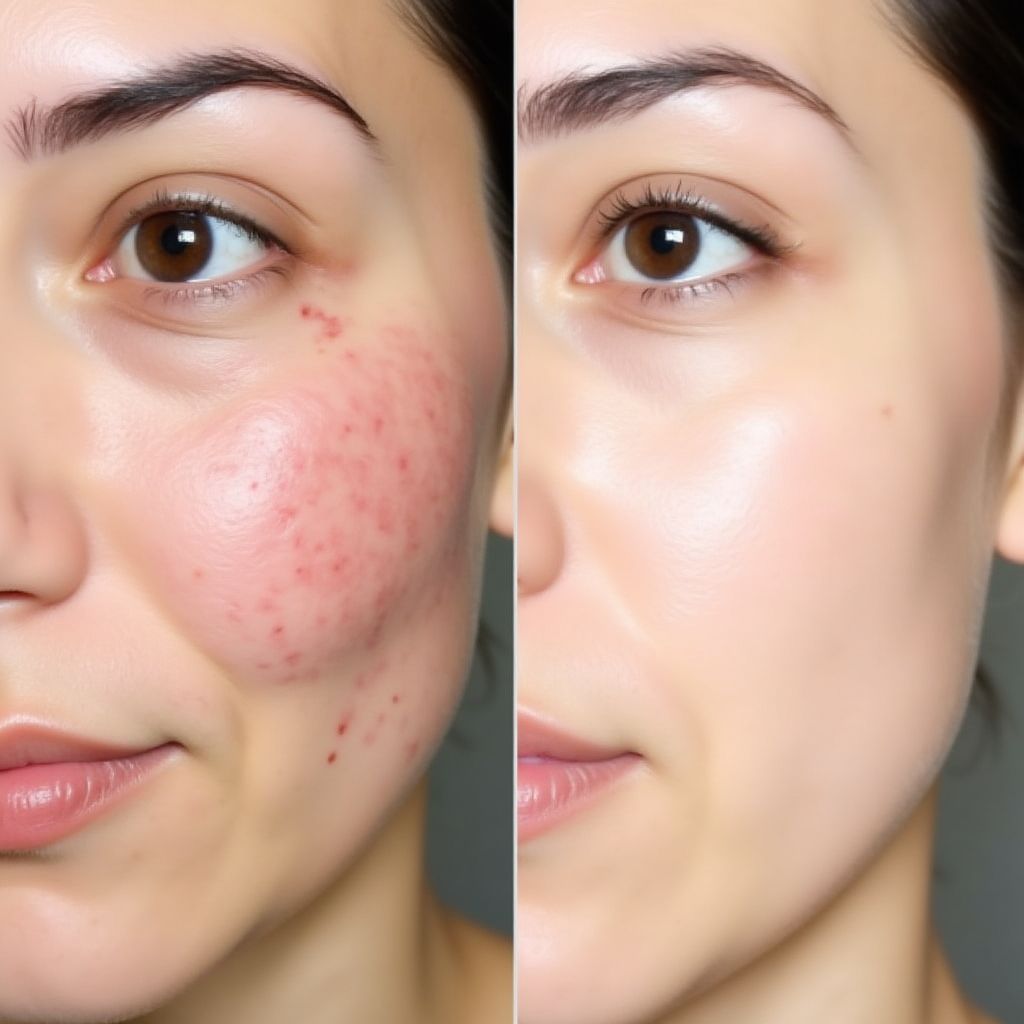 Before and after using Manuka Honey Repair Cream for redness and irritation