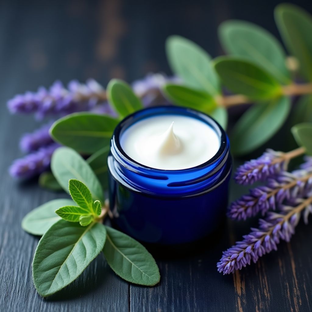 Eucalyptus Night Cream with eucalyptus leaves