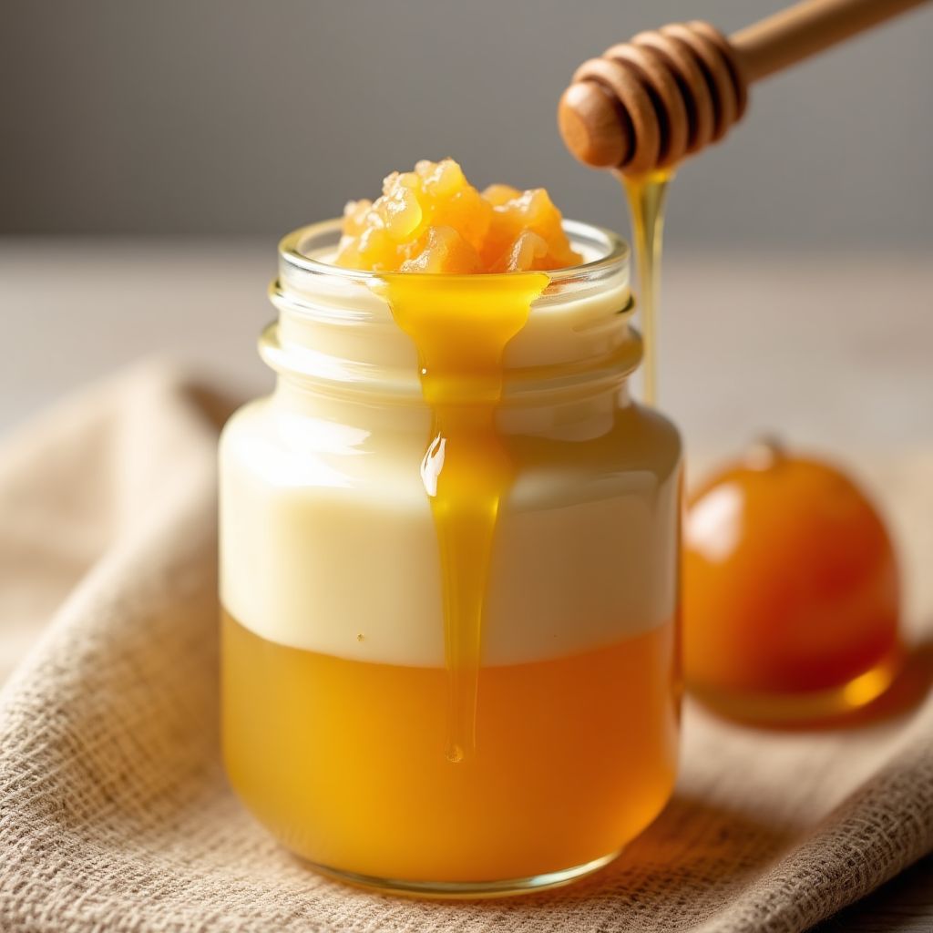 Manuka Honey Cream in glass jar with honey drizzle