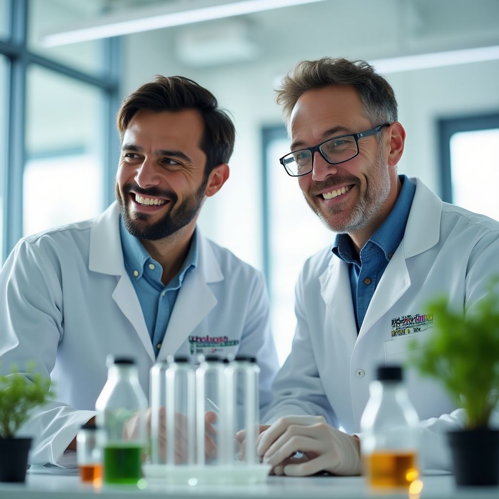 Scientists researching natural extracts in modern laboratory