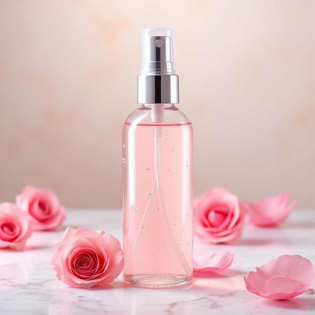 Rose Water Mist bottle with rose petals