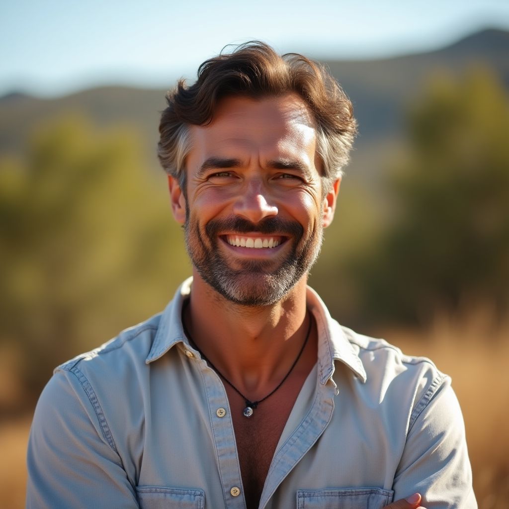 Man with clear skin smiling outdoors