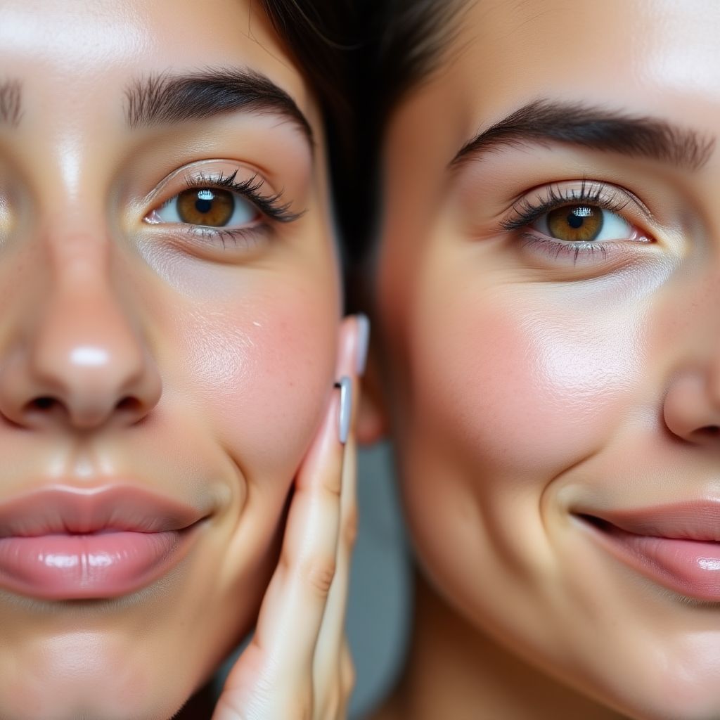Young woman with clear skin showing before-after results
